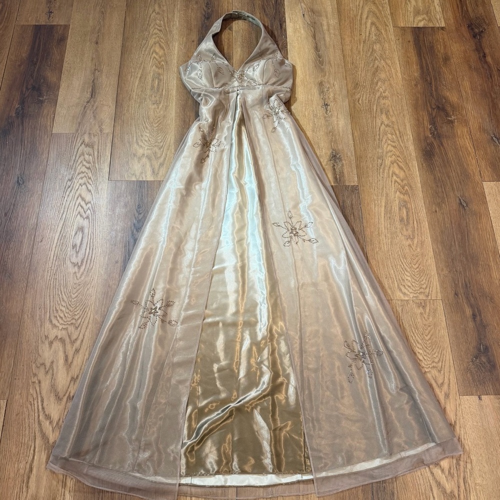 Vintage Y2K Beaded Dress Vintage Beaded Dress Fairy Romantic Gold Prom Dress